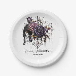 Assiettes En Carton Roses gothiques simples et crâne fête d'Halloween
