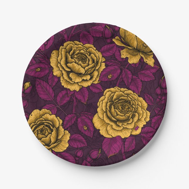 Assiettes En Carton Roses jaunes (Devant)