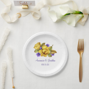 Assiettes En Carton Roses Jaunes Violets Violets Violets Monogrammes D
