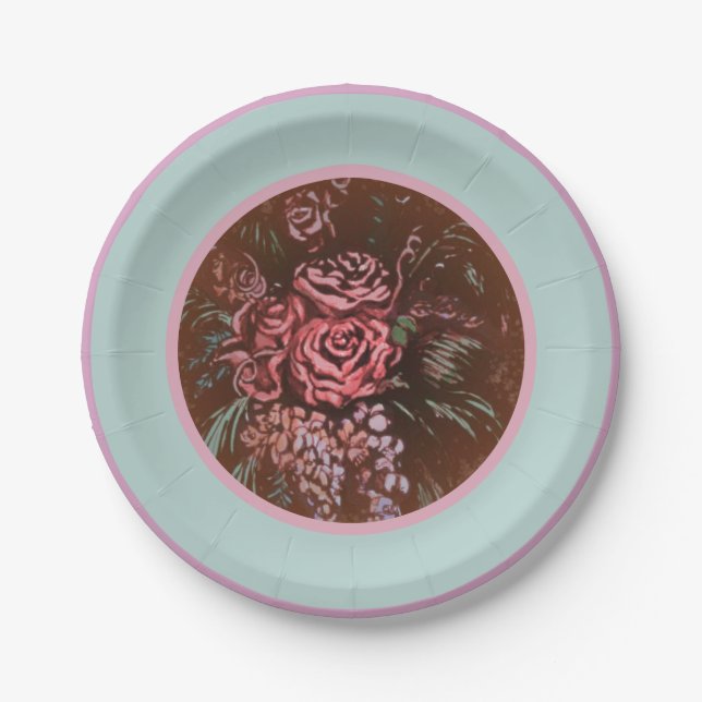 Assiettes En Carton Roses Mémorables (Devant)