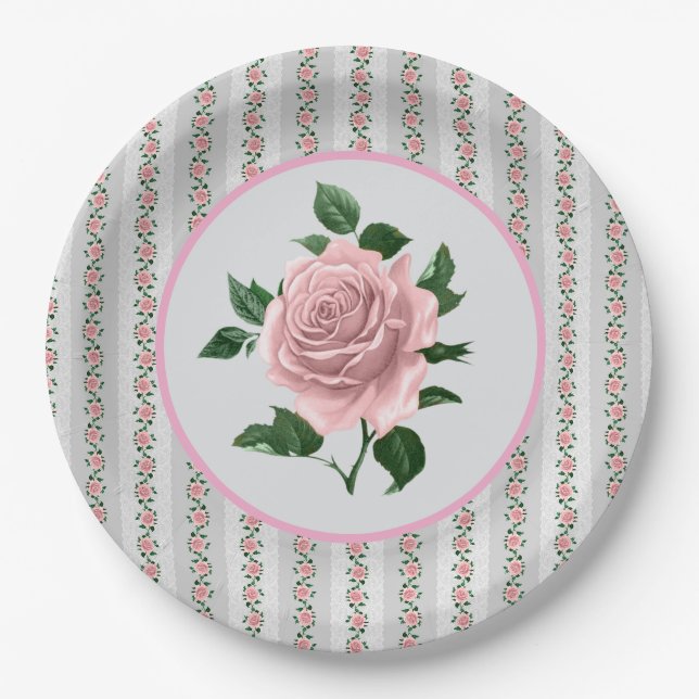 Assiettes En Carton Roses roses  (Devant)