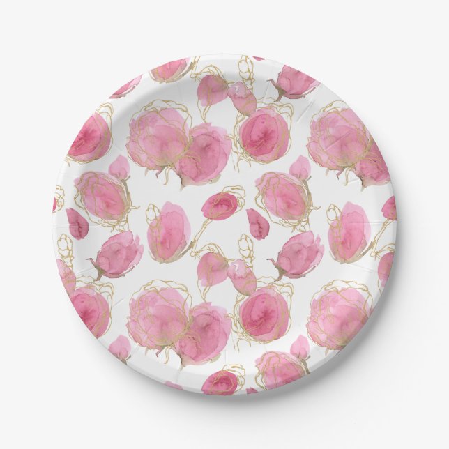Assiettes En Carton Roses roses (Devant)