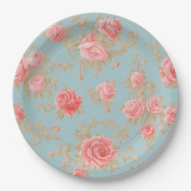 Assiettes En Carton Roses roses roses Motif Floral (Devant)