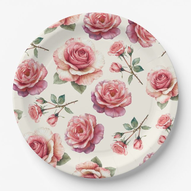 Assiettes En Carton Roses roses roses Shabby pour toujours (Devant)