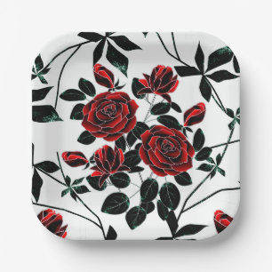Assiettes En Carton Roses rouges.