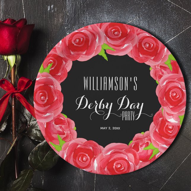 Assiettes En Carton Roses rouges du jour Derby (Derby Day Red Roses 9" Paper Plates)