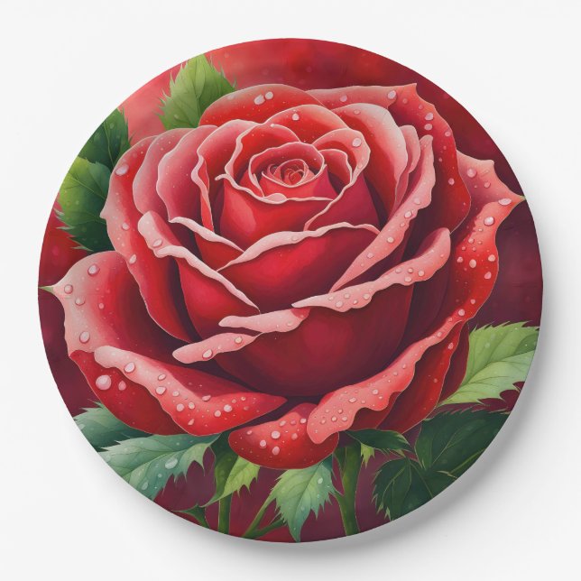 Assiettes En Carton Roses Rouges Élégantes Plutôt (Devant)