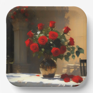 Assiettes En Carton Roses Rouges Romantiques
