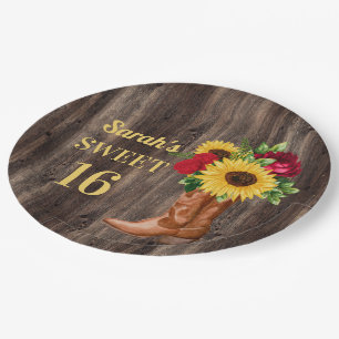 Assiettes En Carton Roses rouges Tournesols Cowboy Bottes Sweet 16