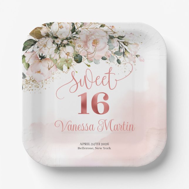 Assiettes En Carton Roses rousses rose rousse eucalyptus sweet sixteen (Recto)