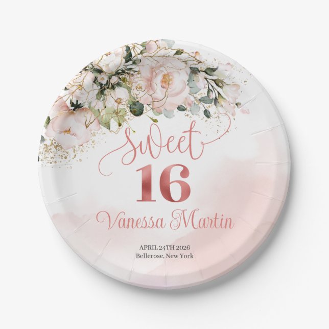 Assiettes En Carton Roses rousses rose rousse eucalyptus sweet sixteen (Devant)