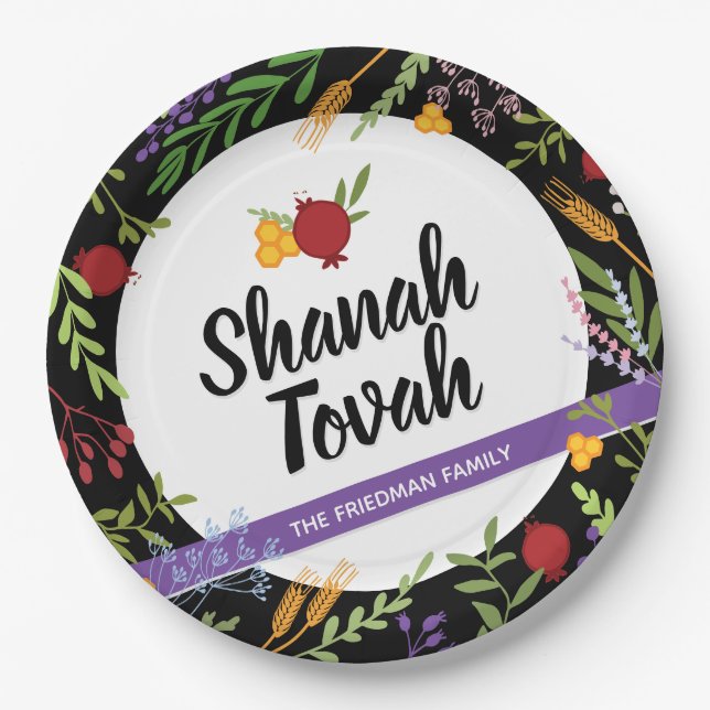 Assiettes En Carton Rosh Hashanah Jour de l'An juif Shana Tovah (Devant)