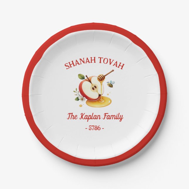 Assiettes En Carton Rosh Hashanah Shanah Tovah Apple Honey Famille (Devant)