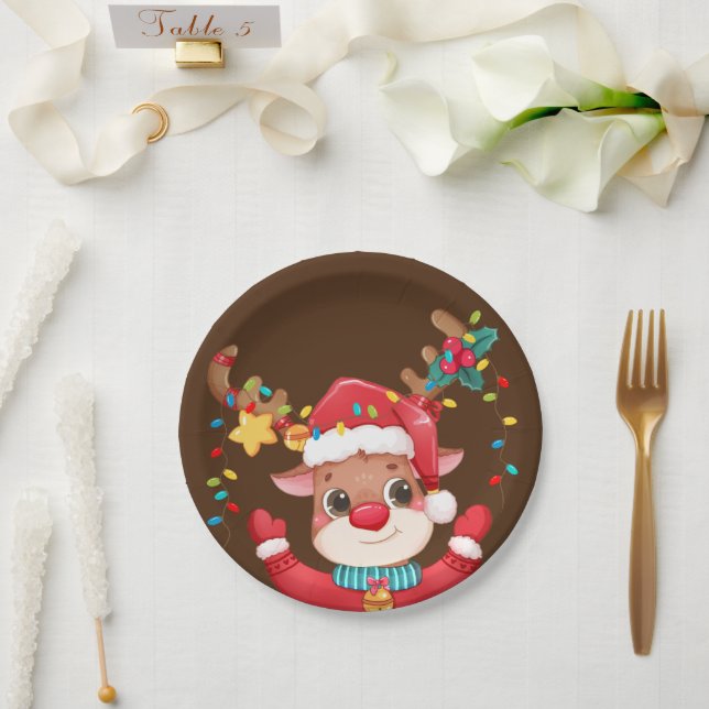 Assiettes En Carton Roudolphe à nez rouge Roudolphe Noël (Mariage)