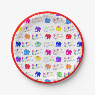 Assiettes En Carton Rouge Arc-en-ciel couleurs Cartoon Eléphants Anni