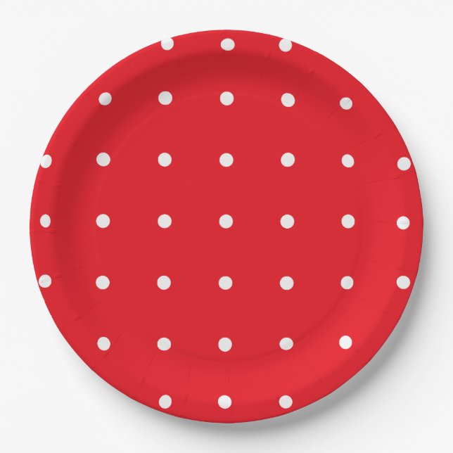 Assiettes En Carton Rouge avec plaque en papier Pois blanc (Devant)