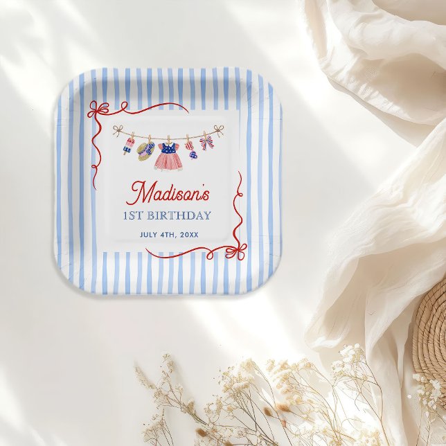 Assiettes En Carton Rouge, Blanc & Bleu 4 juillet 1er anniversaire (Créateur téléchargé)