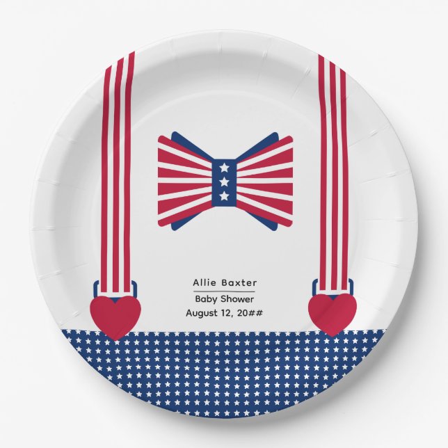 Assiettes En Carton Rouge Blanc & Bleu 4 juillet Baby shower (Devant)