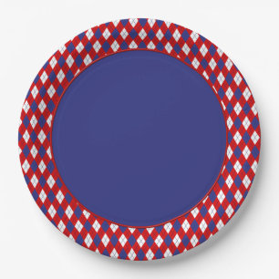 Assiettes En Carton Rouge, Blanc, Bleu Jacquard 1-PAPIER PLAQUES, bleu