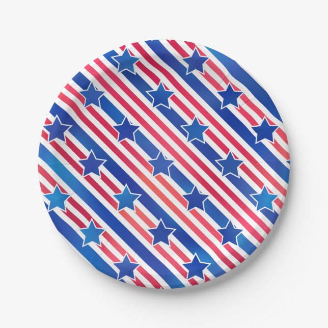 Assiettes En Carton Rouge Blanc Bleu Patriotique Étoiles Stripes Améri (Devant)