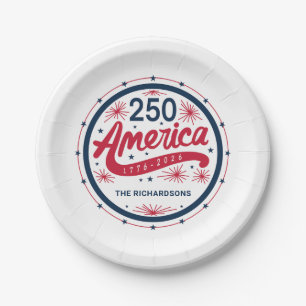 Assiettes En Carton Rouge Blanc et Bleu USA 250e Anniversaire de l'Amé