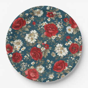 Assiettes En Carton Rouge Bleu Blanc Floral Patriotique (11)