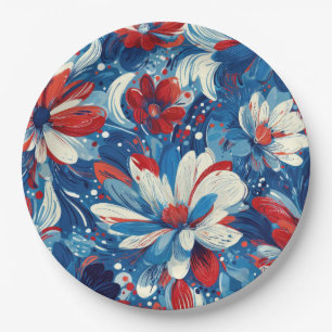 Assiettes En Carton Rouge Bleu Blanc Floral Patriotique (8)