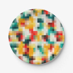 Assiettes En Carton Rouge bleu vert jaune blanc Motif Abstrait