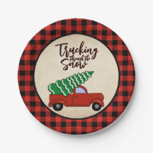 Rouge Camion Noël Plaques de fête Buffalo Plaid