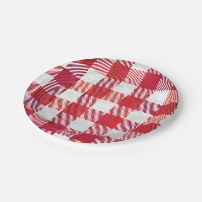 Assiettes En Carton Rouge et blanc À damiers plaid (Angle)