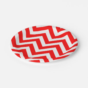 Assiettes En Carton Rouge et blanc Grandes Dimensions Chevron
