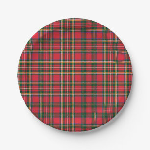 Assiettes En Carton Rouge et motif de tartan