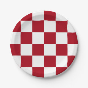 Assiettes En Carton Rouge foncé/à carreaux blancs