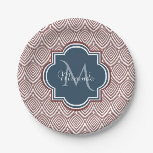 Assiettes En Carton Rouge foncé Déco pétoncles bleu marine Monogramme 
