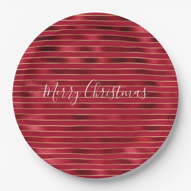 Assiettes En Carton Rouge Glam Gold Stripes (Devant)