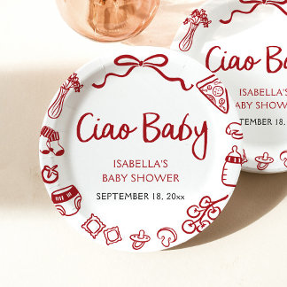 Assiettes En Carton Rouge Italien Main Tirée Pizza Ciao Baby shower bé