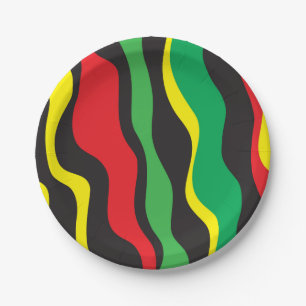 Assiettes En Carton Rouge Jaune Vert Noir Rasta Wave Party