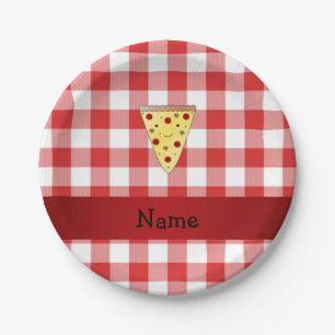 Assiettes En Carton Rouge mignon nommé personnalisé de pizza checkered