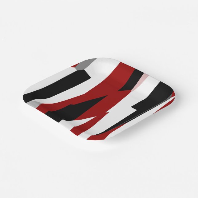 Assiettes En Carton Rouge noir et blanc abstrait (Angulaire)