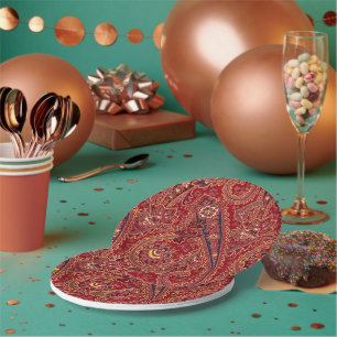 Assiettes En Carton Rouge, noir, jaune blanc Vintage Paisley Floral