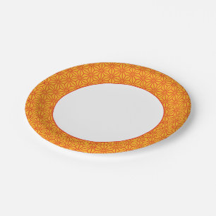 Assiettes En Carton Rouge Oriental Jaune Asanoha Motif Japonais