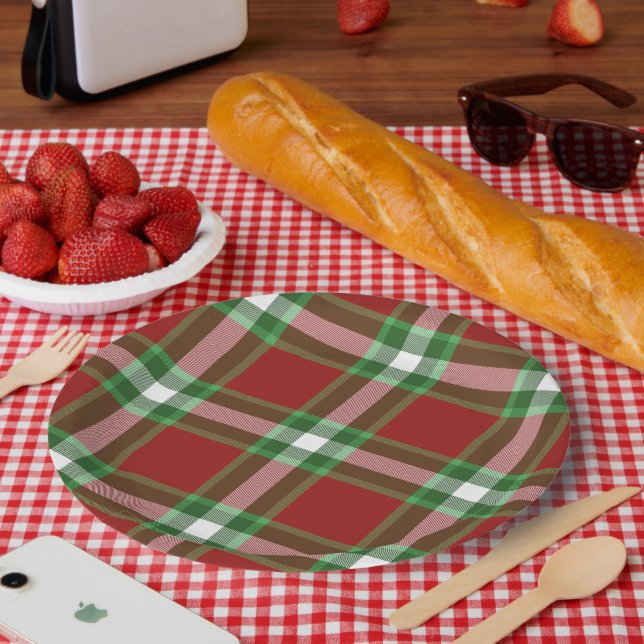 Assiettes En Carton Rouge Vert blanc Cool Rouge Lumberjack Plaid Motif (Pique-nique)