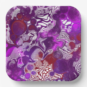 Assiettes En Carton Rouge violet Abstrait Marbre moderne Fluid Art