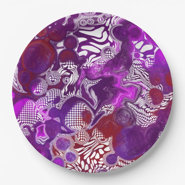 Assiettes En Carton Rouge violet Abstrait Marbre moderne Fluid Art (Devant)