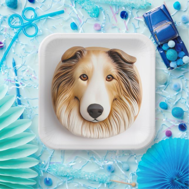 Assiettes En Carton Rough Collie Chien 3D Inspiré (Fête)