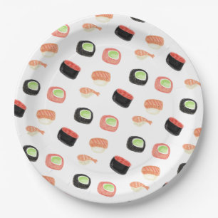 Assiettes En Carton Roulés de sushi Hibachi Party aquarelle