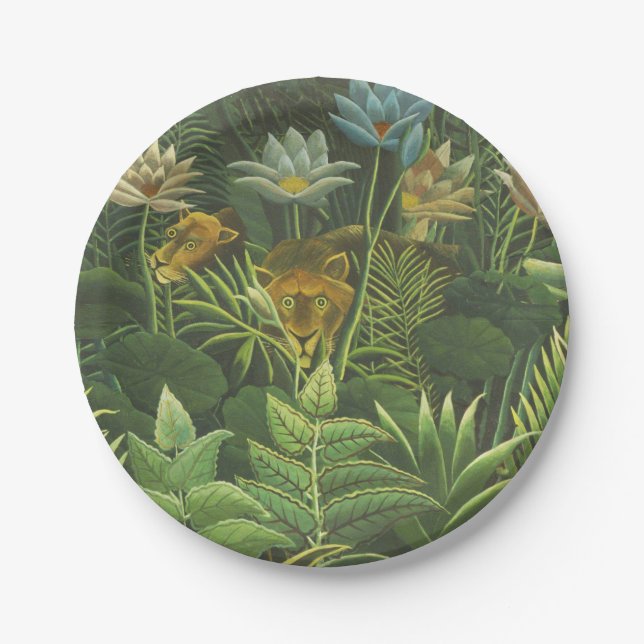 Assiettes En Carton Rousseau Tropical Jungle Lion Peinture (Devant)