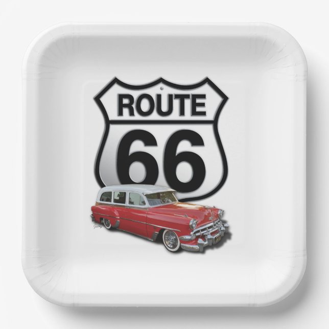 Assiettes En Carton Route 66 Plaque papier carré (Recto)