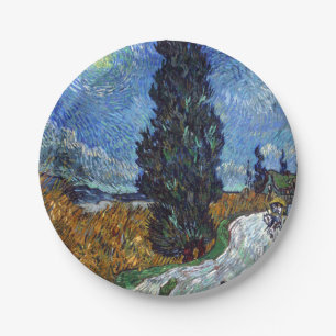 Assiettes En Carton Route avec cyprès de Van Gogh Impressionnisme
