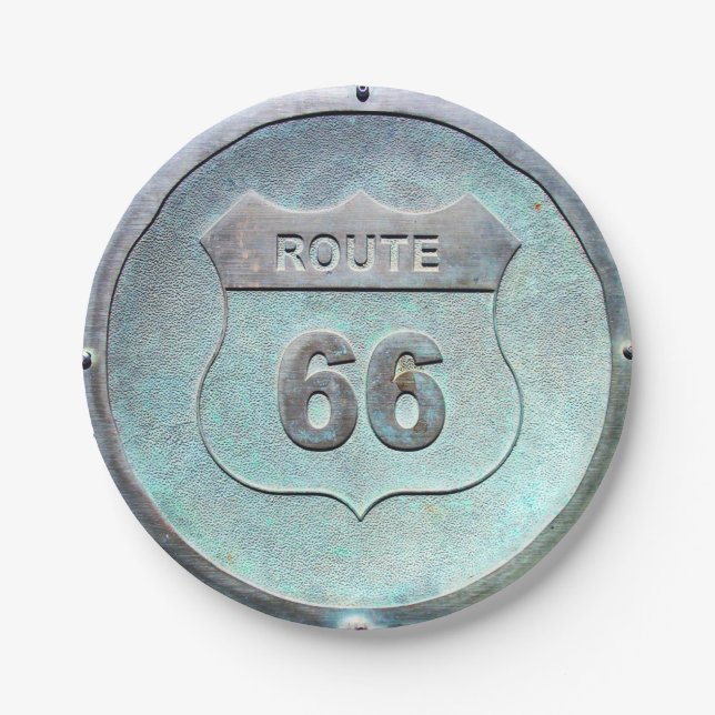 Assiettes En Carton Route en métal gris 66 Plaque, Souvenir (Devant)